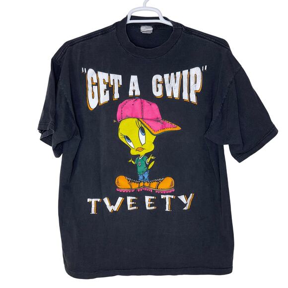 Vintage Looney Tunes Men's XXL Tweety T Shirt Black 90s Streetwear Get A‎ Gwip - Picture 1 of 10